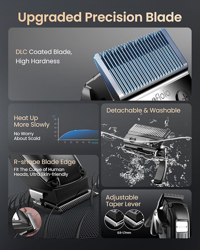 Professional Hair Clippers Set for Men - Afloia Premium Haircut Clipper&Trimmer Kit with High Torque Brushless Motor & DLC Coated Detachable Blade& Charging Stand, Gifts for Men Husband Dad