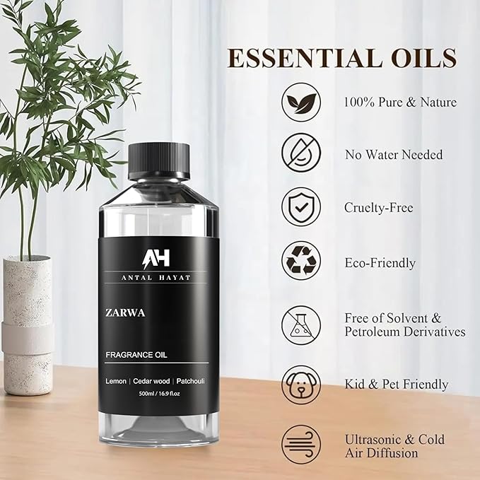 Hotel Scents Diffuser Oil Zarwa 500ml – Creed-Aventus Inspired Luxury Scent – Lemon, Cedarwood, Patchouli – Essential Oil Refill for Waterless & Ultrasonic Diffuser – Home & Hotel Aromatherapy Oil