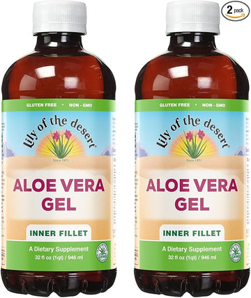 Lily of the Desert Aloe Vera Gel - Inner Fillet Thicker Consistency Aloe Vera Drink with Natural Vitamins,Digestive Enzymes for Gut Health, Stomach Relief, Wellness, Glowing Skin, 32 Fl Oz (Pack of 2)