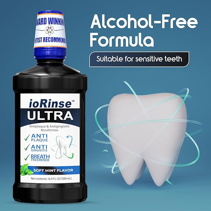 ioRinse Ultra Mouthwash is The Choice of 1,000s of Dentists as The Mouth Wash for Adults and Kids Oral Care and Hygiene. It's an Alcohol Free, Bad Breath Treatment and Gum mouthwash with Xylitol.
