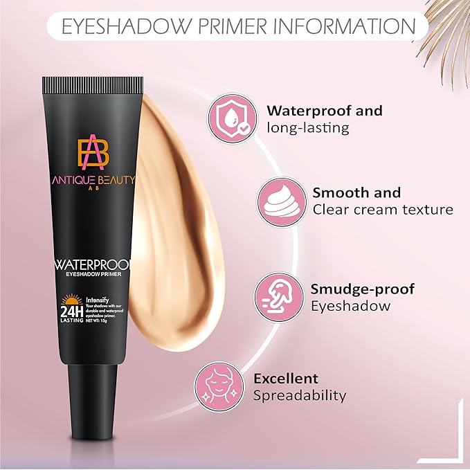 Waterproof Eyeshadow Primer for Oily Eyelids – 24H Long Lasting, Smudge-Proof Eye Primer Base for All Skin Tones – Antique Beauty (15 g)