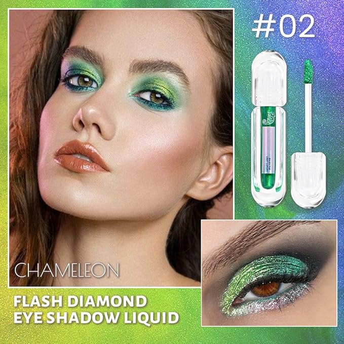 AMY'S DIARY Duochrome MultiChrome Chameleon Green Liquid Metallic Eyeshadow, High-Impact Multi-Dimensional Finish,Deep green Silky Smooth and High Pigment Holographic Glitter Eyeshadow Makeup (02#)