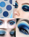 Afflano Blue Eyeshadow Palette Matte Shimmer, Highly Pigmented Waterproof Space Blue Eye Shadow Palette, Navy Silver Blue Glitter Eyeshadow Pallet for Christmas Snowflake Blue Eyes Makeup