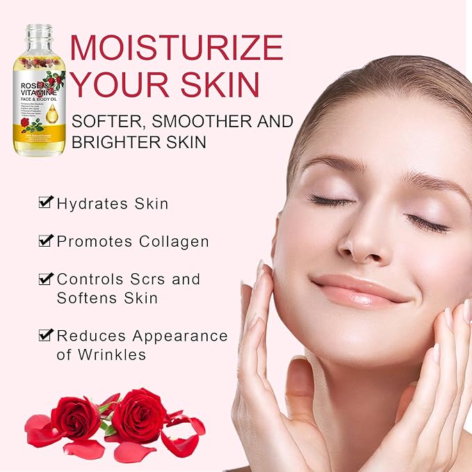 Vitamin E Oil, Rose Oil, Vitamin E Oil for Face, Organic Vitamin E Oil, Rose & Vitamin E Moisturizer Oil for Face and Skin Care 2 Fl Oz