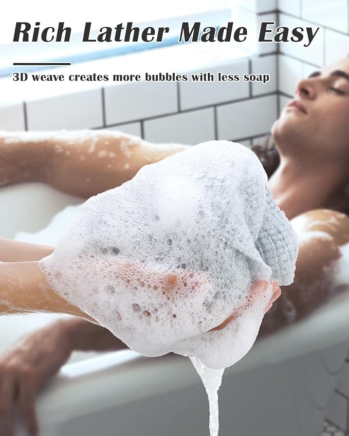 3D Wave Weave Japanese Exfoliating Washcloth, Intense Exfoliating Back Scrubber for Shower, Extra-Rough Body Scrub Towel, Korean Style, Volcano (Extra-Hard)