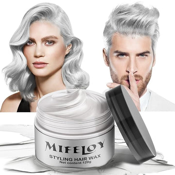 Temporary Silver White Hair Spray Color Wax 4.23 oz, Instant Natural Hairstyle Cream Dye, Disposable Coloring Mud for Men Women, Washable Styling Pomades, Party Cosplay DIY Halloween