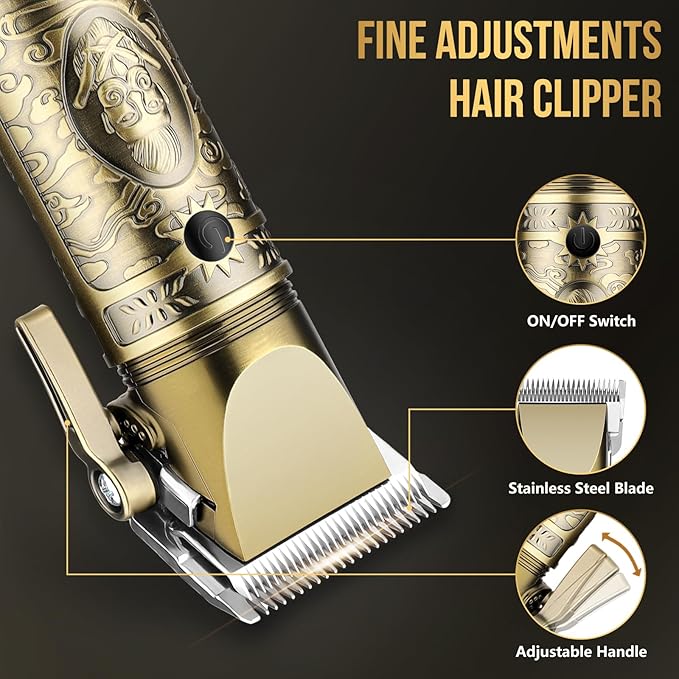 Professional Hair Clippers for Men,Cordless Barber Clippers and Trimmers Set,Beard Trimmer for Men，Electric Razor Foil Shavers for Ear, Face, Nose, Barber Kit with LCD Display (Bronze)