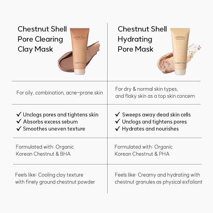 HANYUL Chestnut Shell Hydrating Pore Mask | Wash Off type, Deep Cleansing for Dry Skin with Chestnut Shell & PHA, Gentle Exfoliation, Moisturizing and Refining, Korean Skincare, 3.39 fl.oz.