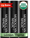 Moroccan Magic Organic Lemon Thyme Lip Balm 3 Pack | Ultra-Hydrating Argan & Essential Oil Lip Moisturizer + Vitamin E | Natural Chapstick for Dry Lips | Smooth, Non-Toxic | Organic Lip Balm
