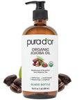 PURA D'OR 16.9 Oz Organic Jojoba Oil (GLASS BOTTLE) USDA Certified - 100% Pure & Natural Moisturizer - Cold Pressed, Unrefined, Hexane Free Base Carrier Oil For DIY Skin Care, Hair, Face & Nails