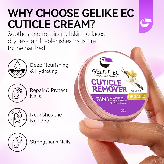 gelike ec Organic Nail Cuticle Remover for Salon: Vanilla 3 In 1 Natural Cuticle Softener Exfoliator Moisturizer for Professional Manicure