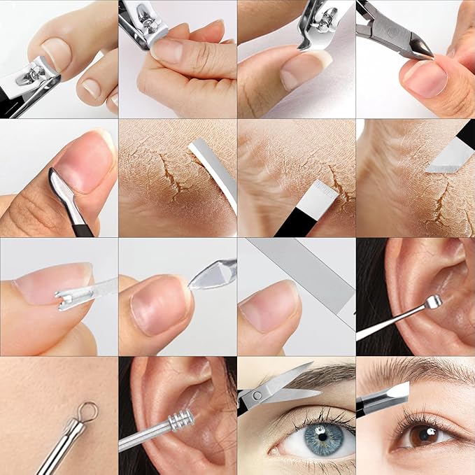 Manicure Set Professional Nail Clippers Pedicure Kit, 16 pcs Stainless Steel Nail Care Tools Grooming Kit with Luxurious Travel Leather Case for Thick Nails Men Women Gift (Black)