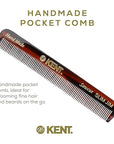 Kent Slim Jim Handmade All Fine Tooth Pocket Comb for Men, Hair Comb Straightener for Everyday Grooming Styling Hair, Mustache and Beard, Use Dry or with Balms, Saw Cut Hand Polished, Made in England