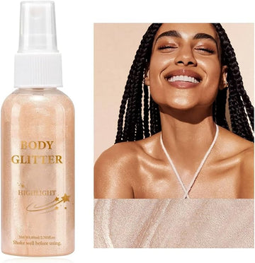 MAEPEOR Body Glitter Spray 4 Colors Quick-Drying and Non-Sticky Body Glitter Spray Moisturizing Bronze Body Shimmer for Face Hair Body (80ML, 02 Rose Gold)