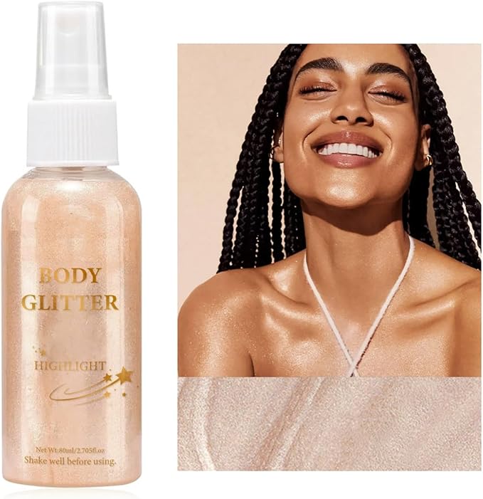 MAEPEOR Body Glitter Spray 4 Colors Quick-Drying and Non-Sticky Body Glitter Spray Moisturizing Bronze Body Shimmer for Face Hair Body (80ML, 02 Rose Gold)