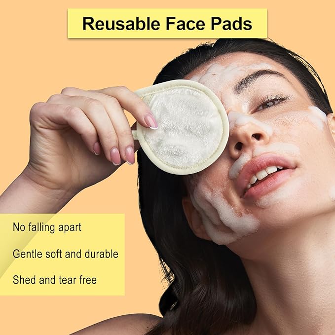 Nugilla 18 Packs Reusable Makeup Remover Pads with a Washable Laundry Bag, Resuable Microfiber Round Towel Skin Face Towels, Soft Makeup Remover Cloth, Fast Drying Washcloth (Grey/White)