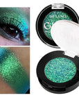 Afflano Single Green Eyeshadow - Shimmery, Highly Pigmented Multichrome, Color Changing Forest Green Glitter, Holographic Chrome Eye Shadow