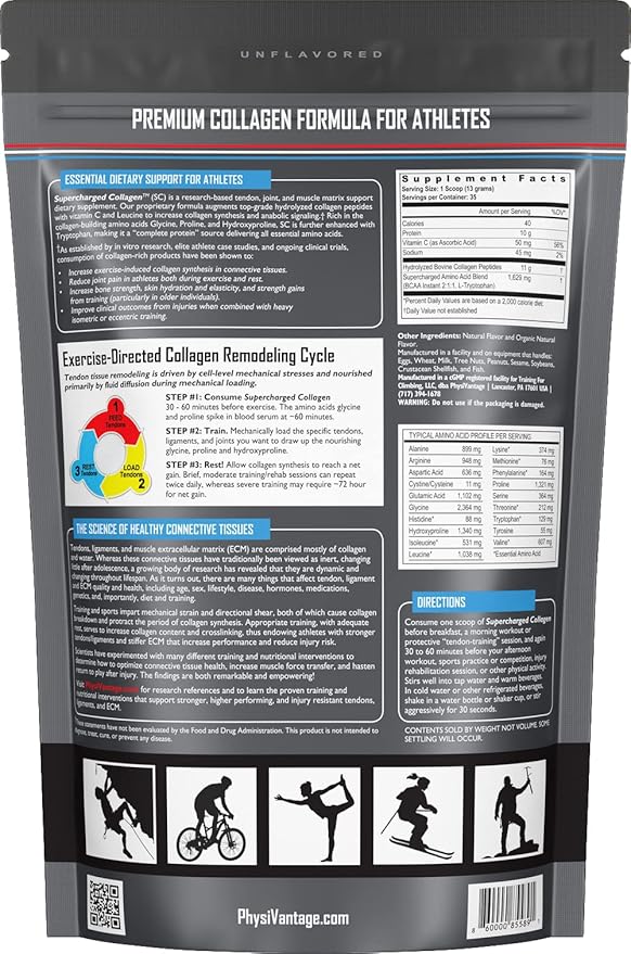 PhysiVantage Supercharged Collagen Peptides Powder - Hydrolyzed Collagen for Joint, Tendon, Ligament, & Skin Health Support - Unflavored, Keto, Paleo, 16oz | Enhanced with Vitamin C, BCAAs, Grass-Fed