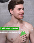 Silicone Body Scrubber Silver-Infused Dual-Sided 3-in-1 for Shower, Body Cleaning+Massage+Exfoliator Body Brush Buffer for Men and Women, Silicone Loofah, Non-Slip Handle (Green)