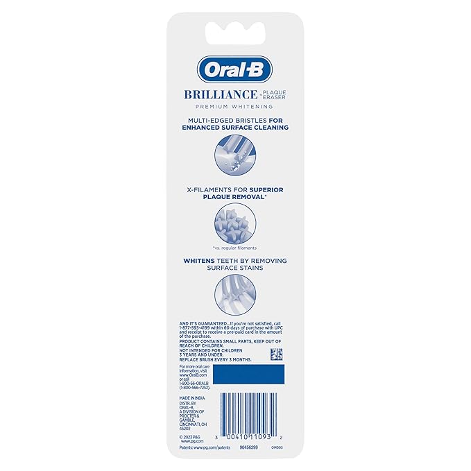 Oral-B Brilliance Premium Whitening Toothbrush with Plaque Eraser, Medium, Sky Blue and Gray, 2 Count