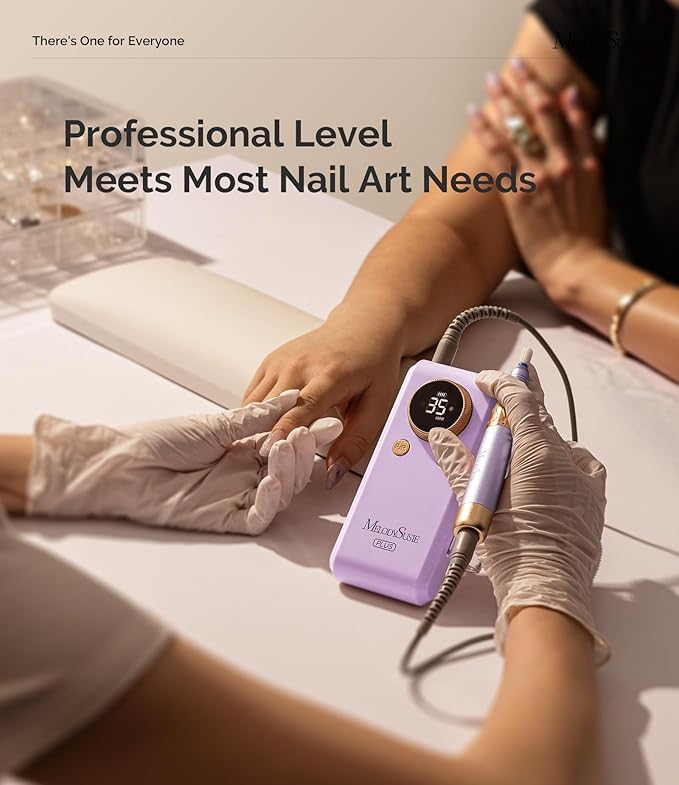 MelodySusie 2 in 1 Professional 35,000 RPM Nail Drill Kit, Coreless Rechargeable SM330G Electric Nail File, Cordless Portable Nail EFile for Acrylic Gel Nail Polish Removal, Lightweight & Quiet Purple