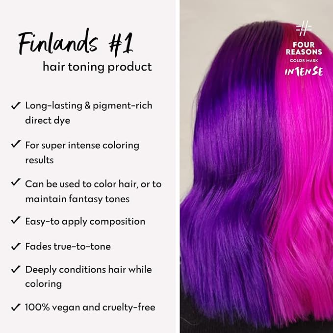 Four Reasons Color Mask INTENSE- Violet – (27 Colors) Intensive Toning Treatment - Color Depositing Conditioner – Semi Permanent Hair Dye for Lightened and Colored Hair– 100% Vegan, 6.76 fl oz