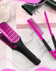 Chengu Hair Brush, Boar Bristles Clamp Double Sided Brush & V Shaped Styling Hair Comb, Straightening Knotty Unkempt Hair (Rose Red, Pink)