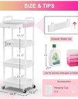 Goovilla 4 Tier Rolling Utility Cart Organizer with Removable Drawer, Stable and Sturdy White Rolling Storage Carts with 2 Lockable Wheels for Bathroom, Kitchen, Snack, Craft, Makeup, Baby Essentials
