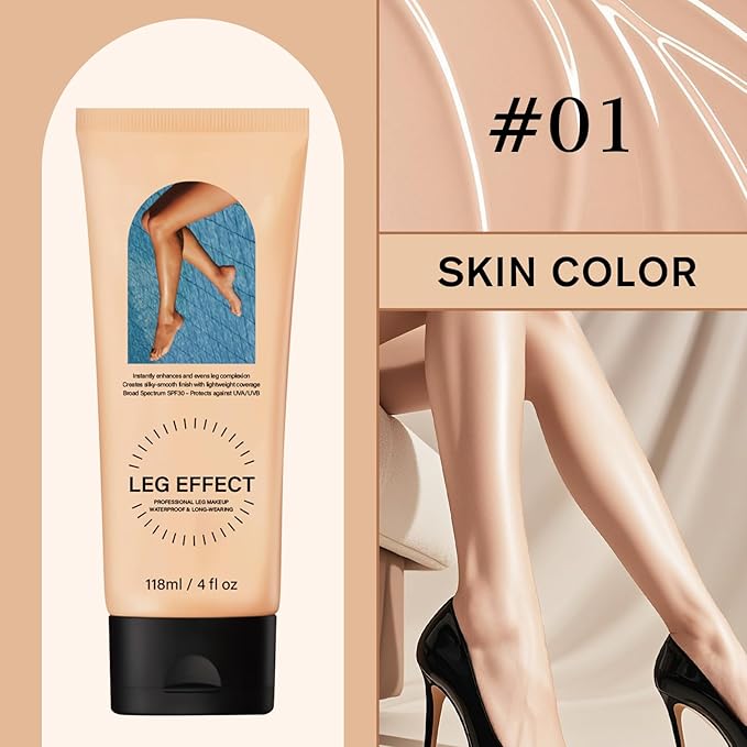 Legs Makeup Waterproof with Brush - Medium Body Concealer, Tattoo & Scar Cover Up, Long Lasting, Transfer Proof, Easy Application for Flawless Looking Legs, All Skin Tones (#1)