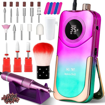 Portable Nail Drill Cordless,35000 RPM Electric Nail File with Holder,Rechargeable Nail Drill E Filer for Nails,Electric Nail Buffer Nail Dremel Tool for Women (Gradient Purple Green)