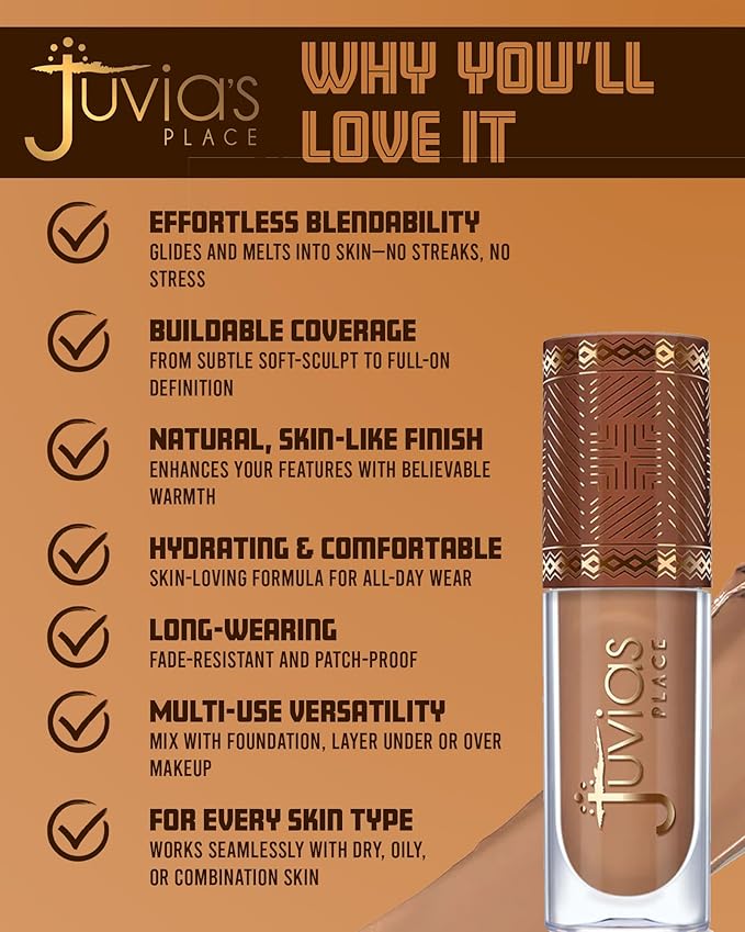 Juvia’s Place Bronzed Liquid Bronzer - Biscotti - Liquid Bronzer for Face with Silky Blendable Texture - Buildable Coverage for Natural Contour & Dimension - Easy-to-Blend, Patch-Proof Formula