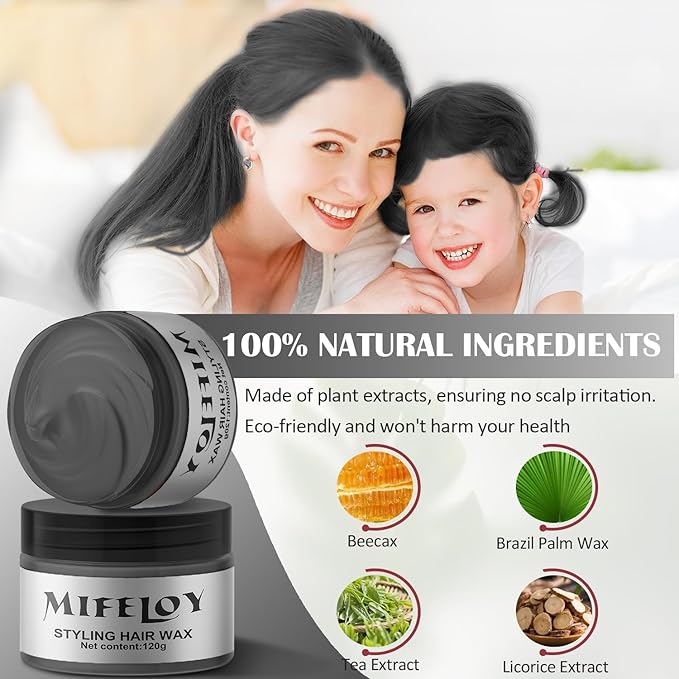 Black Temporary Hair Color Wax, Instant Natural Hairstyle Cream Dye, Washable Styling Pomadesfor Men Girls Women Youth, Disposable Coloring Mud for Party Cosplay DIY Halloween