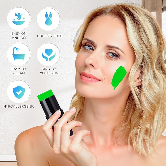 Go Ho Light Green Face Body Paint Stick,Water Based Washable Green Face Paint Stick,Non-toxic Full-coverage Cream Body Paint for Halloween Cosplay SFX Makeup,St Patricks Day Accessories