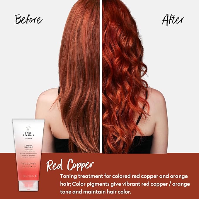 Four Reasons Color Mask - Red Copper - (27 Colors) Toning Treatment, Color Depositing Conditioner, Tone & Enhance Color-Treated Hair - Semi Permanent Hair Dye, Vegan and Cruelty-Free, 6.76 fl oz