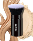 Makeup Brush Kabuki Face Brushes Retractable Travel Blush Brush Portable Flawless for Foundation, Powder Blush, Bronzer, Buffing, Liquid, Cream, Cruelty Free with Cover(Flat-Head)