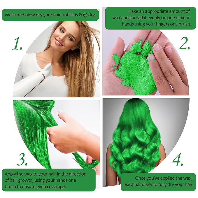 Green Temporary Hair Color Wax, Instant Natural Hairstyle Cream Dye, Washable Styling Pomadesfor Men Girls Women Youth, Disposable Coloring Mud for Party Cosplay DIY Halloween