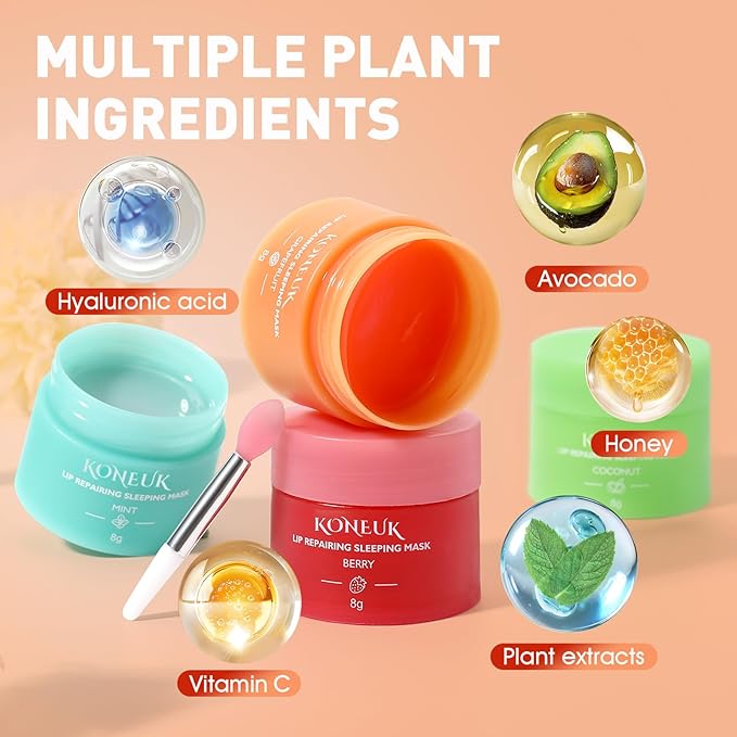 12 Pack Lip Sleeping Mask Set, Overnight Lip Treatment, Nourish and Hydrate Lip Mask With Vitamin C and Coconut Oil, Lip Balm for Dry Lips, Reduce Lip Lines and Improve Lip Color