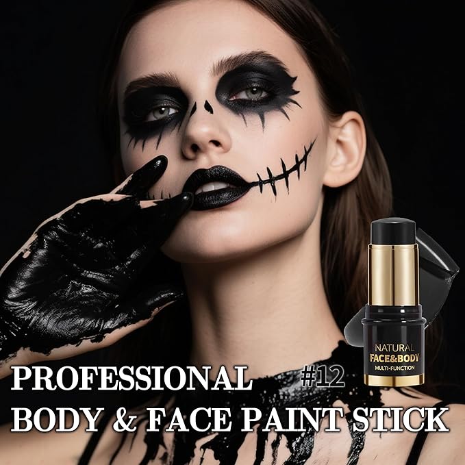 Matte Black Face Body Paint Stick, Colored Professional Full-Coverage Oil-Based Cream Face Body Painting Stick, Eye Black Sticks for Halloween Cosplay Christmas Party, Foundation Makeup for Adults-12