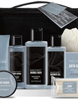 Gift Baskets for Men Body Wash Set Body & Earth Leathers Mens Bath Set with Body Lotion, Face Wash, Shower Gel, Bubble Bath, Loofah & More, Birthday Gifts for Men,regalos para hombre,Christmas Gifts