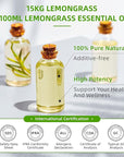 HIQILI 16 Fl Oz Lemongrass Essential Oil, 100% Pure Natural Undiluted for Diffuser, Hair