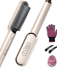 Hair Straightener Brush, TYMO Ring Hair Straightener Comb Straightening Brush for Women with 5 Temps 20s Fast Heating & Dual Voltage, Gold