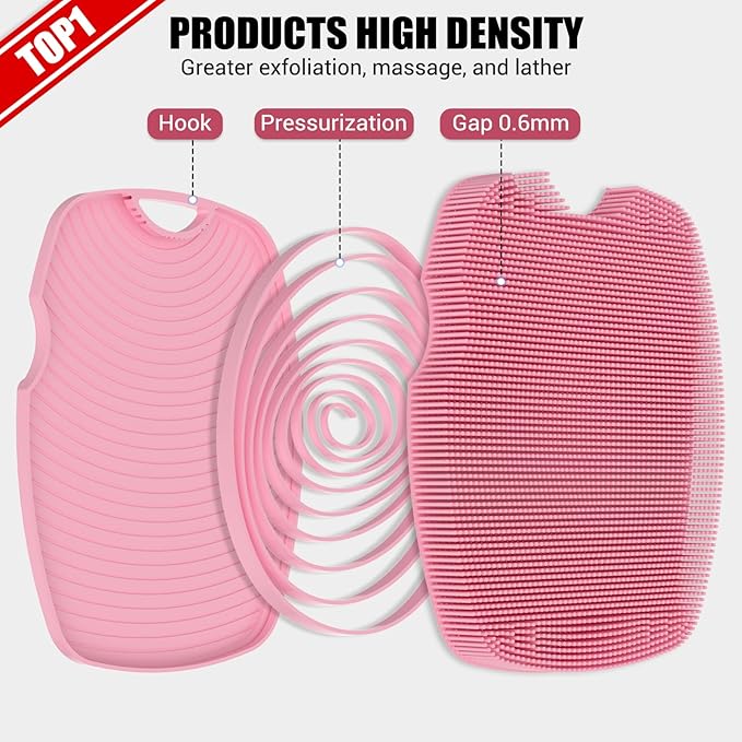 Zinc Infused Silicone Body Scrubber for Shower,Food-Grade Handheld Cleansing Skin Brush, Gentle Exfoliating and Lather Well - Pink