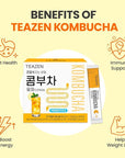 TEAZEN Citron Kombucha Tea, Hydration Drink Mix, Sugar Free, Live Probiotics & Prebiotics, 30 Sticks, 5.29oz