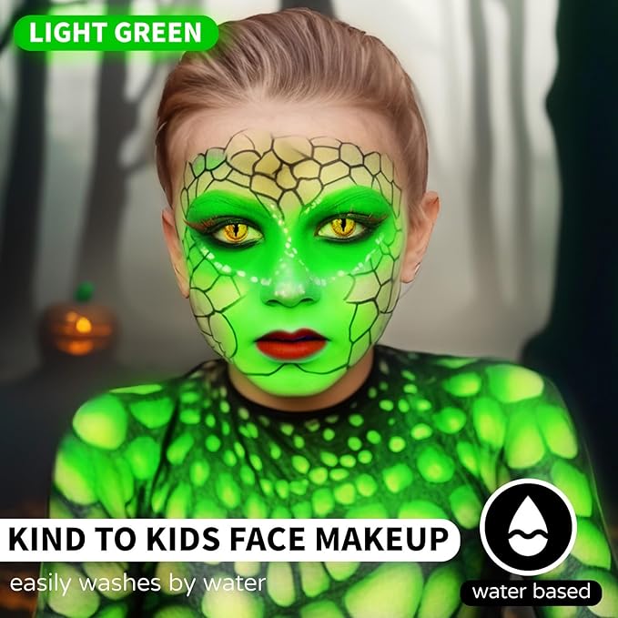 Go Ho Light Green Face Body Paint Stick,Water Based Washable Green Face Paint Stick,Non-toxic Full-coverage Cream Body Paint for Halloween Cosplay SFX Makeup,St Patricks Day Accessories