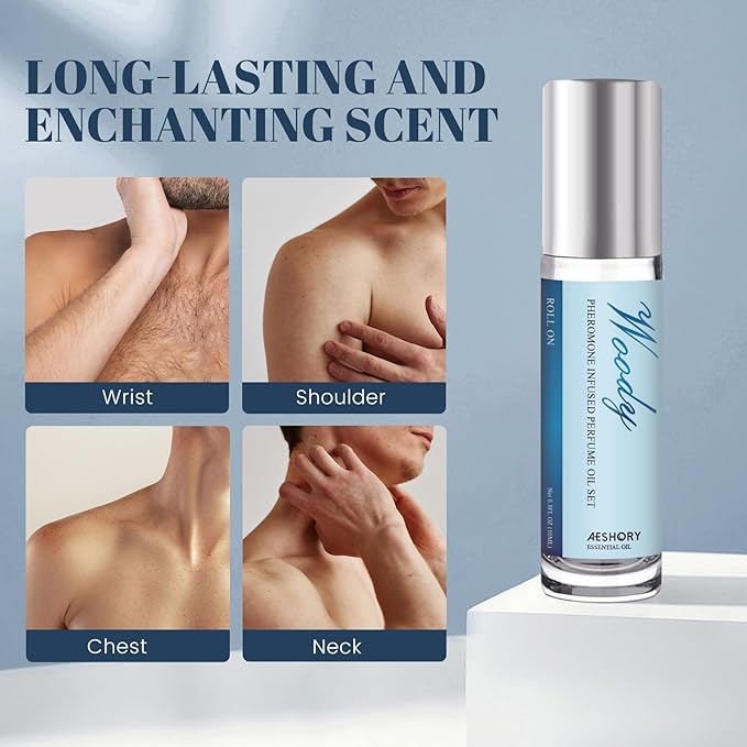 Aeshory Pheromone Perfume for Men - 2 Pcs Roll-On Pheromone Cologne, Long-Lasting Scents Attraction Pheromone Infused Essential Oil Perfume for Men