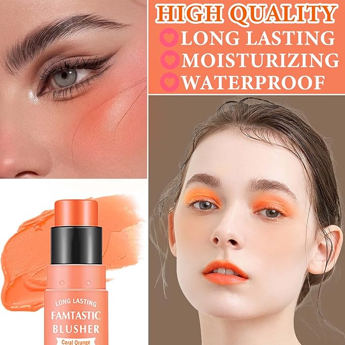 Cream Blush Stick,Blush Stick for Cheeks with Contour Citrus Pink）