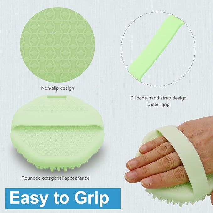 Silicone Body Scrubber, Exfoliating Shower Scrubber, Non-Slip Handle for Easy Cleaning, Travel Friendly (Green)
