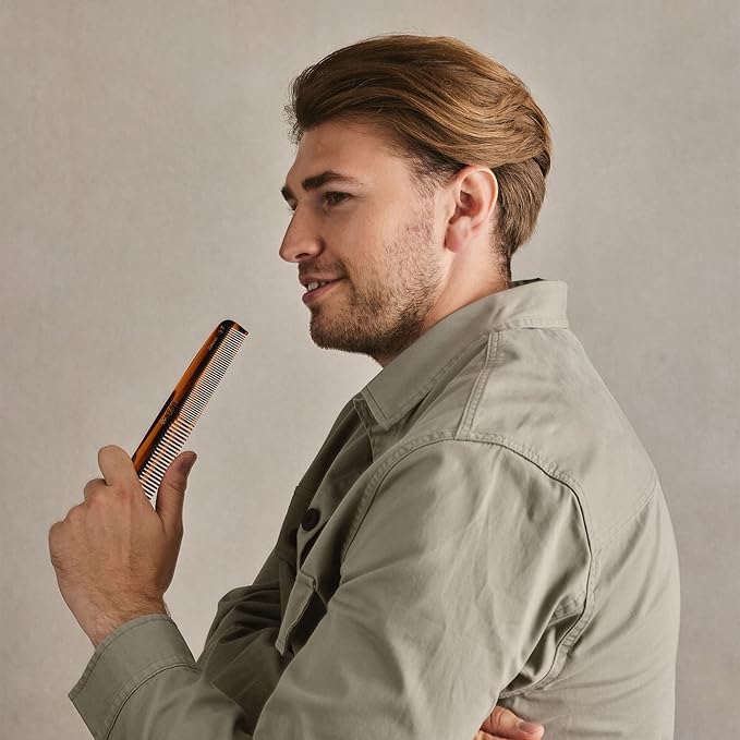 Kent 9T Tortoiseshell Fine Tooth and Wide Tooth Comb - Large Handmade and Saw-Cut Fine Hair Dressing Comb - Wet Hair Detangler Combs for Women and Durable Grooming Made in England