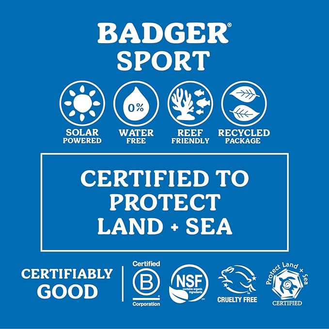 Badger Reef Safe Sunscreen, Unscented SPF 40 Sport Mineral Sunscreen, 98% Organic, Water Resistant Zinc, Approved for Hawaii & Mexico Reefs, 2.9 fl oz