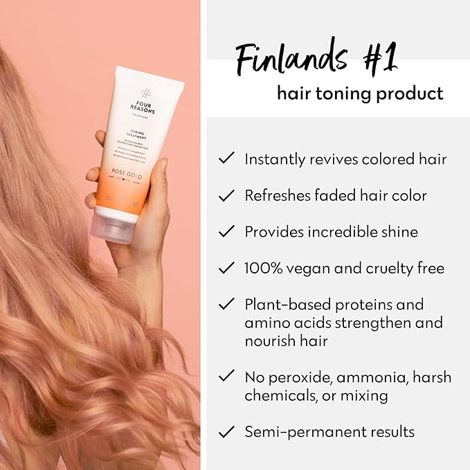 Four Reasons Color Mask - Rose Gold - (19 Colors) Toning Treatment, Color Depositing Conditioner, Tone & Enhance Color-Treated Hair - Semi Permanent Hair Dye, Vegan and Cruelty-Free, 6.76 fl oz